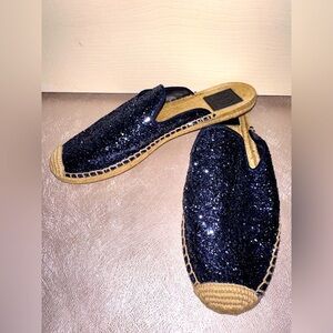 Tory Burch Blue Max Glitter Espadrille slide Slip-Ons Mules 10 vacation summer